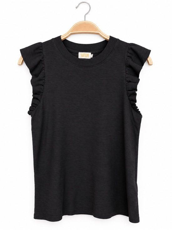 Nation LTD Tops - Nation LTD Paulette Tank Black Pima Cotton Ruffle Top XS